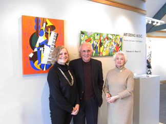 (L to R) Alix Schnee, Park Manager at Rockefeller State Park Preserve; John Laurenzi, artist; Audrey Leeds, curator of the exhibition Art Seeing Music